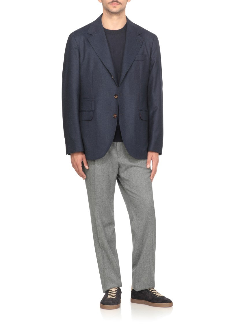 Brunello Cucinelli Structured Blue Wool Jacket With Classic Lapel