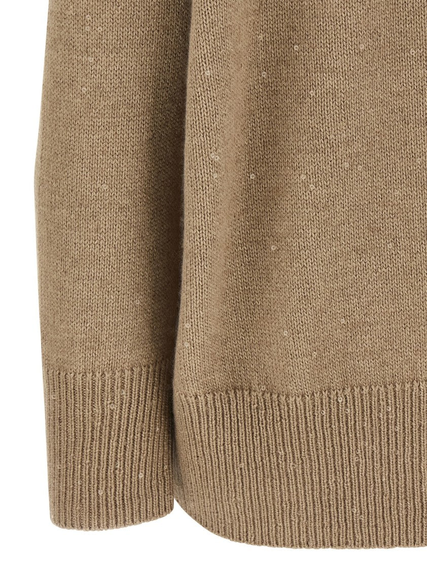 Brunello Cucinelli Cashmere-Silk Sweater With All-Over Sequin Appliqué