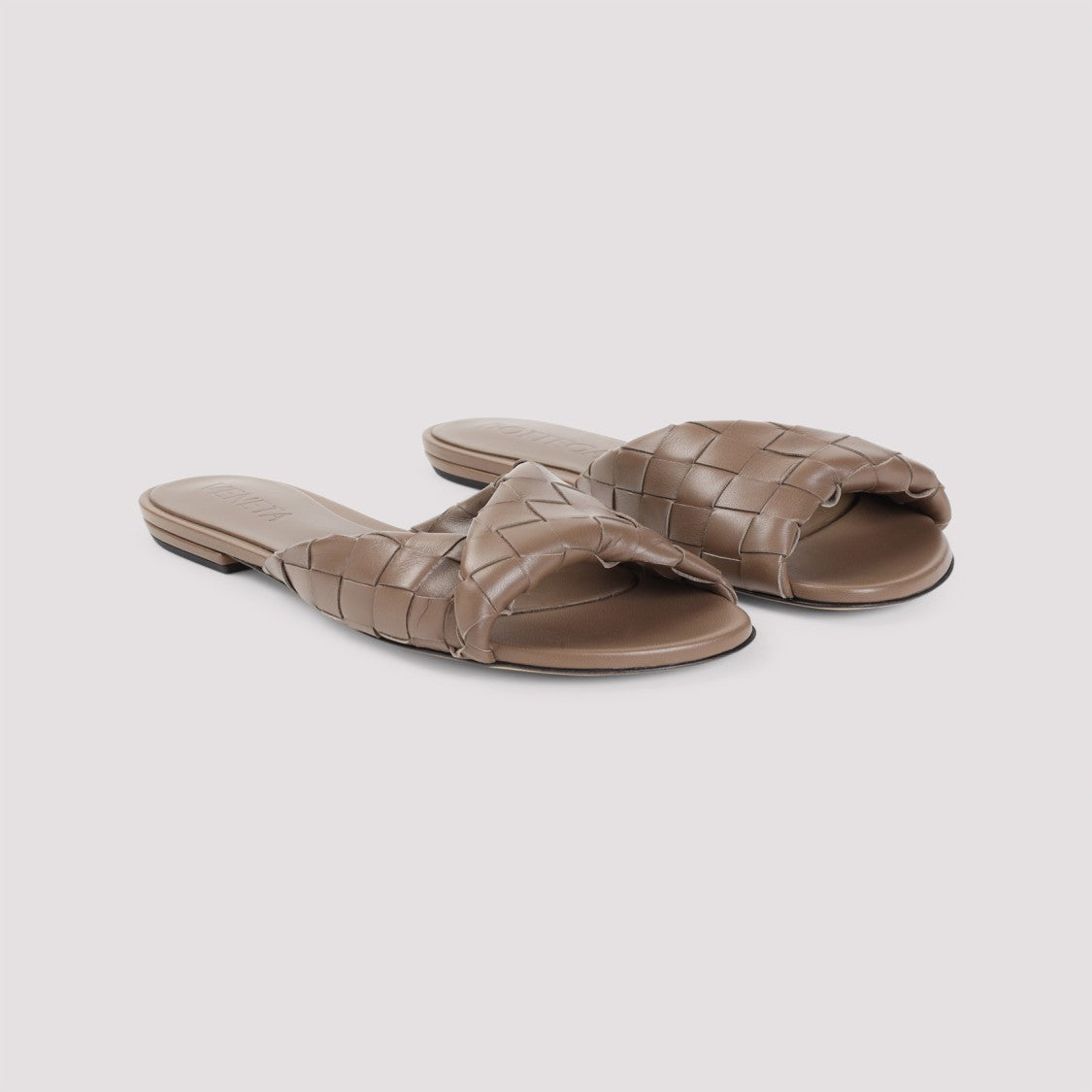 Bottega Veneta Woven Brown Leather Flat Sandals