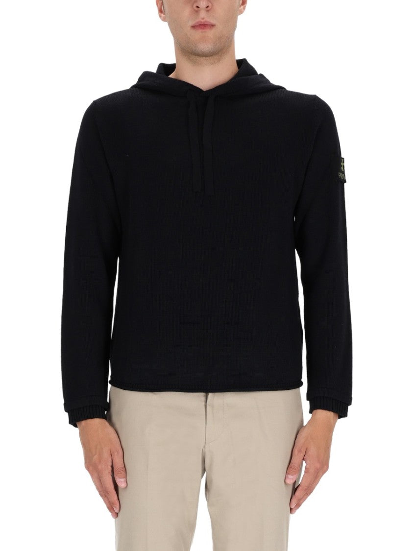 Premiata Relaxed Fit Black Hooded Sweater In Virgin Wool