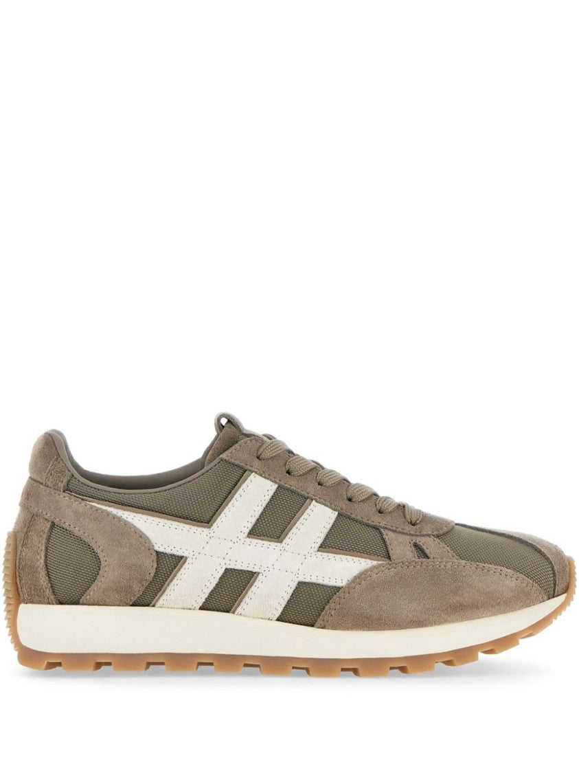 Hogan Sporty Beige Sneakers With Textured Suede And Mesh