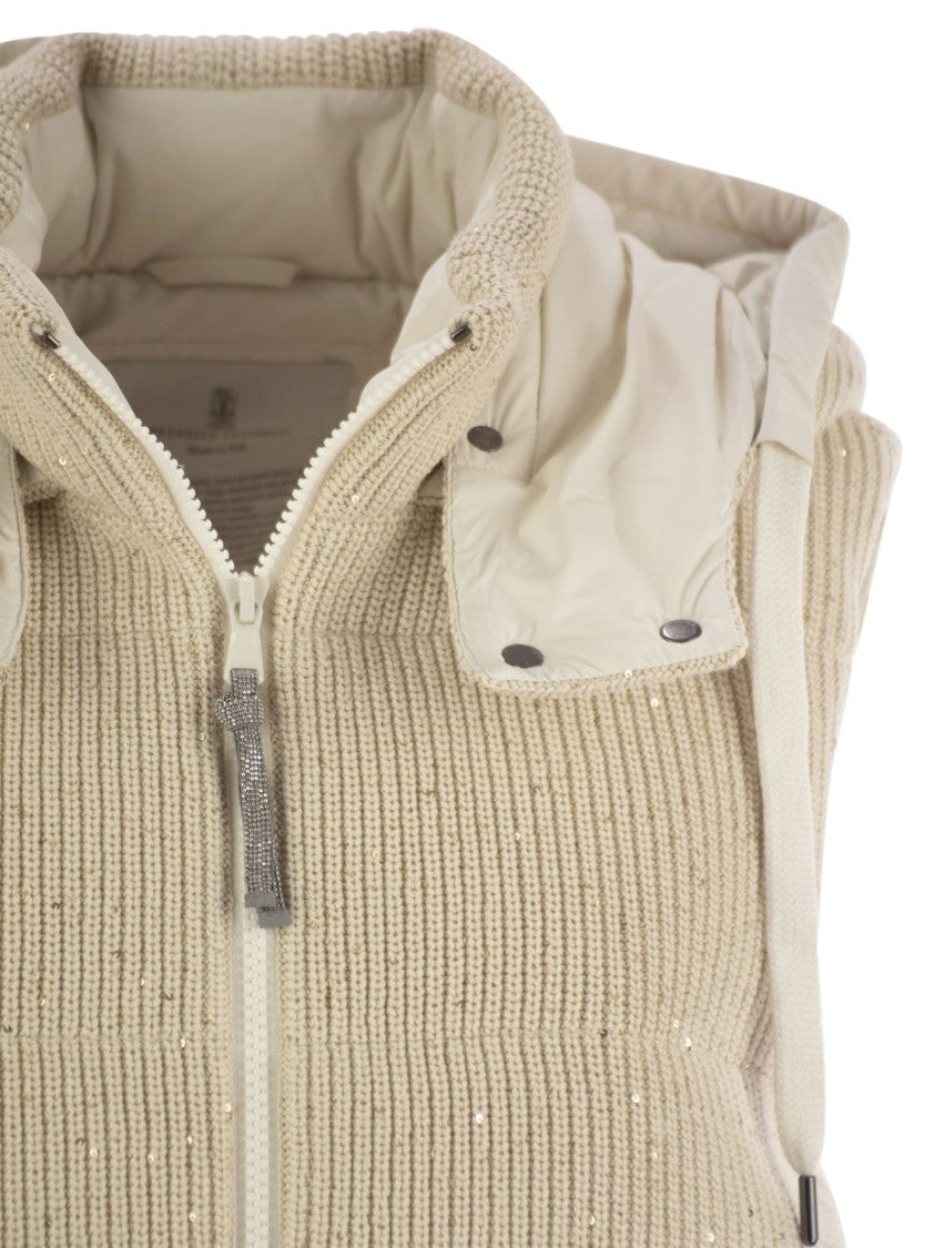 Brunello Cucinelli Dazzling Cotton Knit Sleeveless Down Jacket
