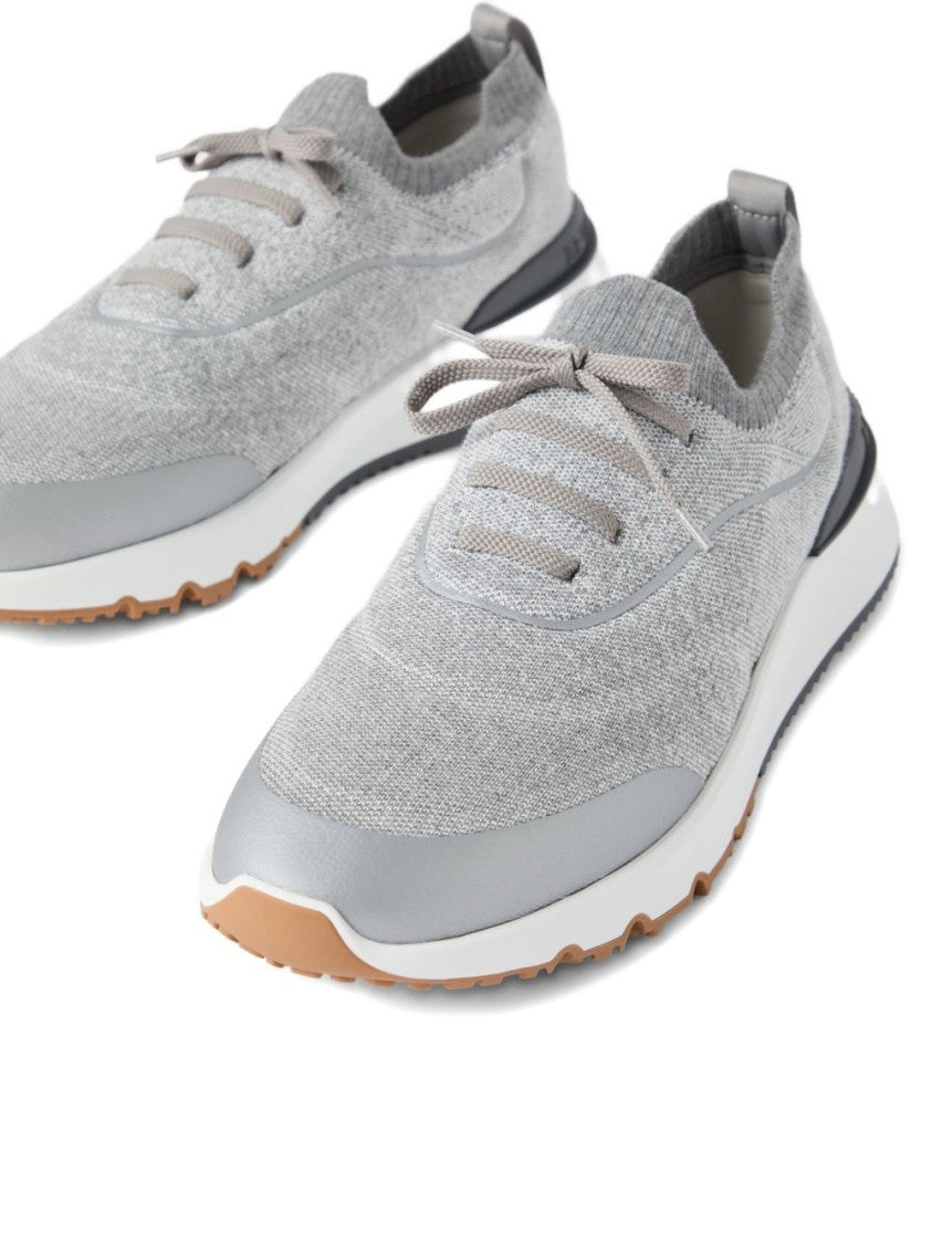 Brunello Cucinelli Knitted Upper Sneakers With Lace-Up Front And Contrasting Sole
