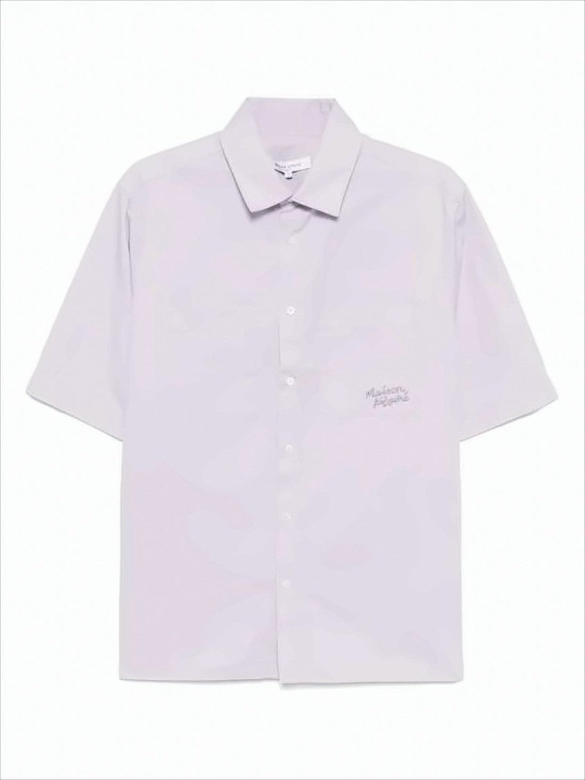 Maison Kitsuné Short-Sleeved Pink Cotton Shirt With Classic Collar And Embroidered Detail