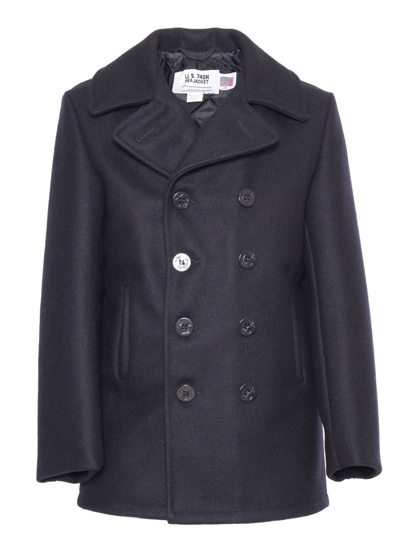Schott Nyc Double-Breasted Wool Jacket With Structured Collar