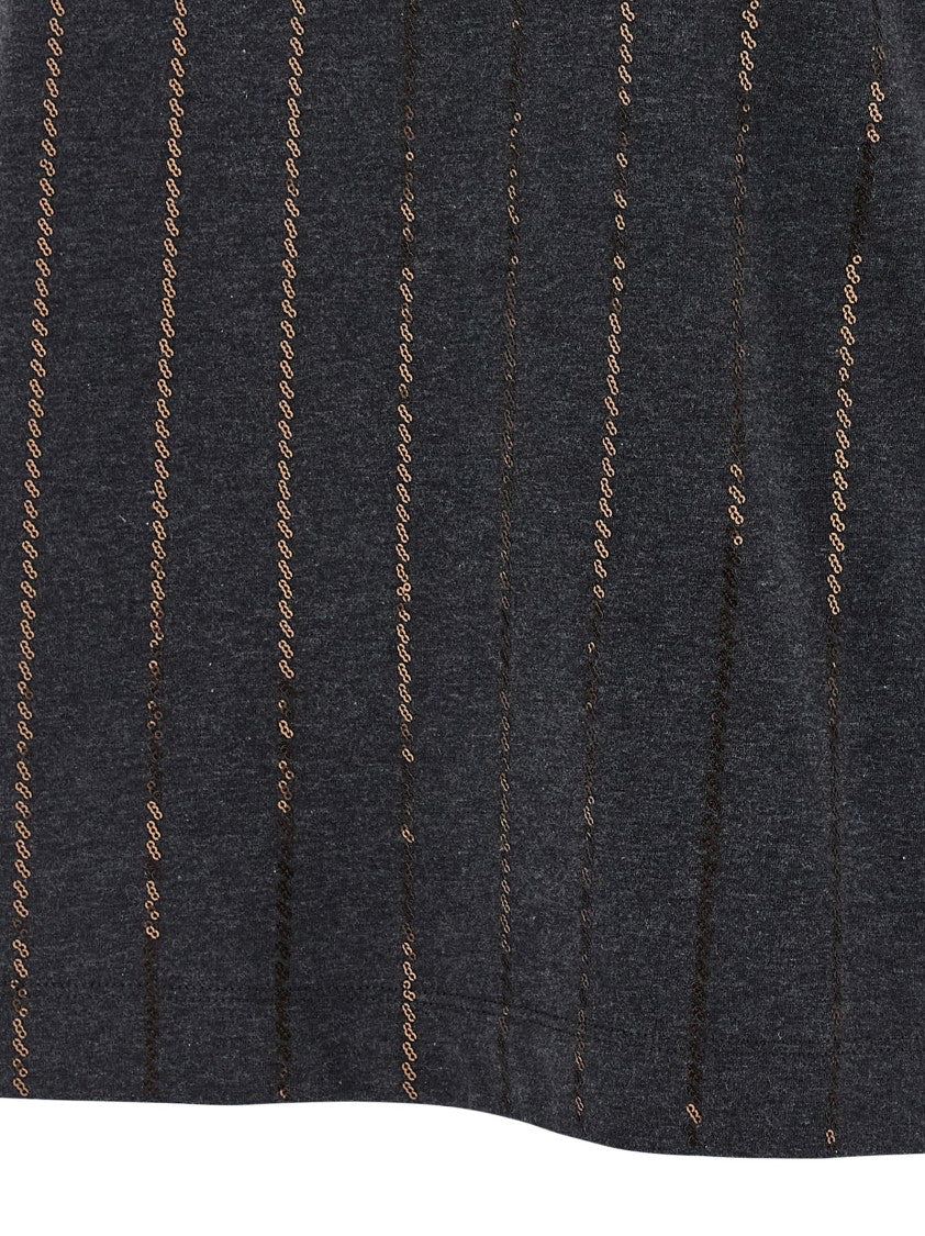 Brunello Cucinelli 'Dazzling Chalk Stripe Embroidery' T-Shirt