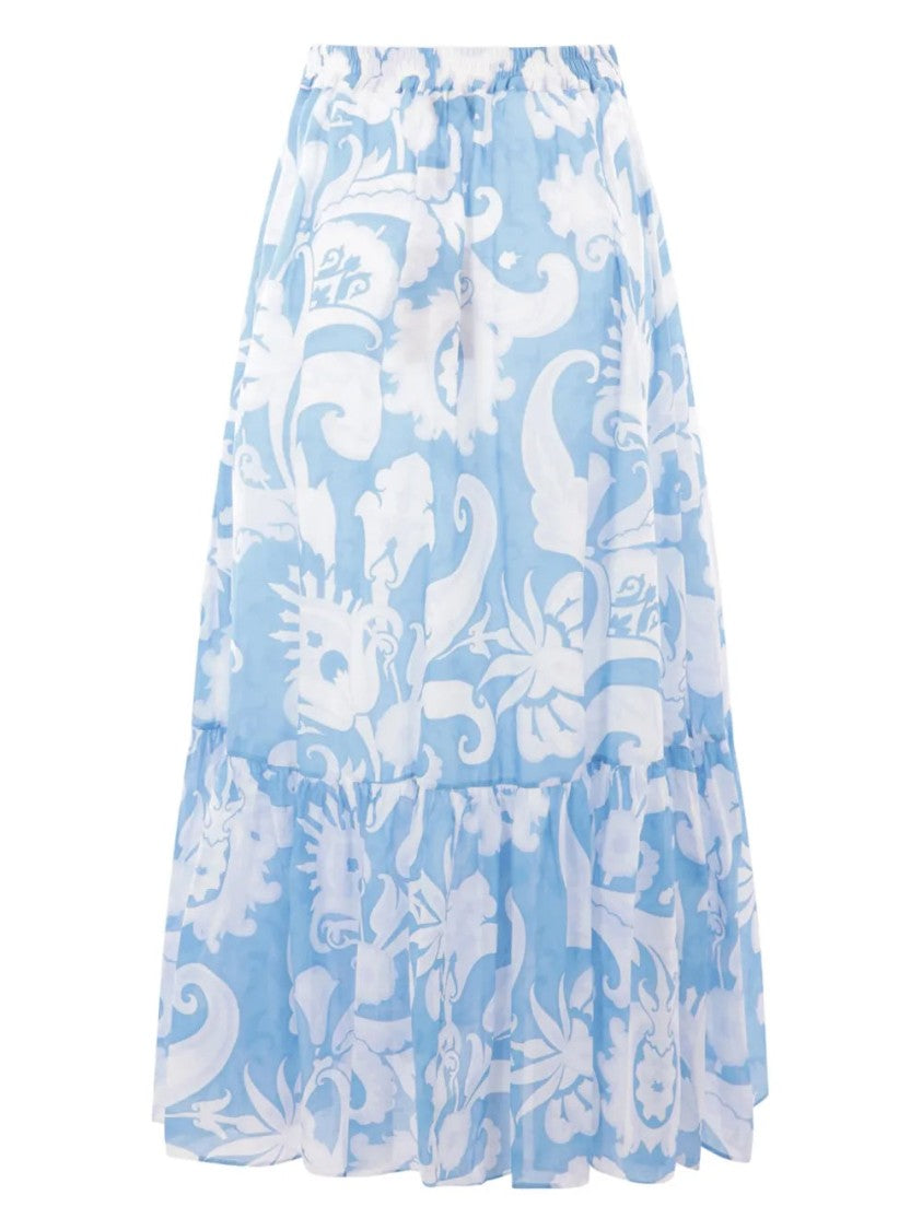 Etro Tiered Multicolored Floral Long Skirt