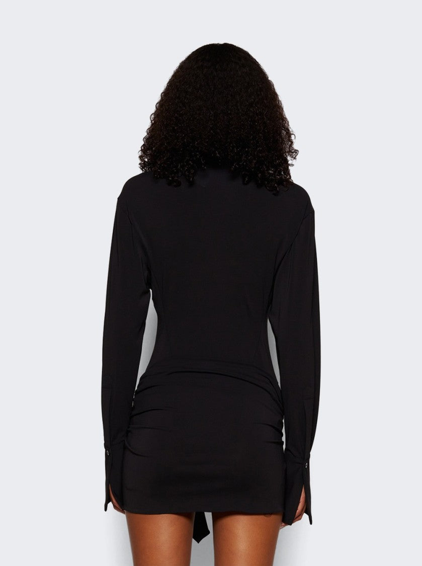 The Attico Black Mini Shirt Dress With Draped Skirt