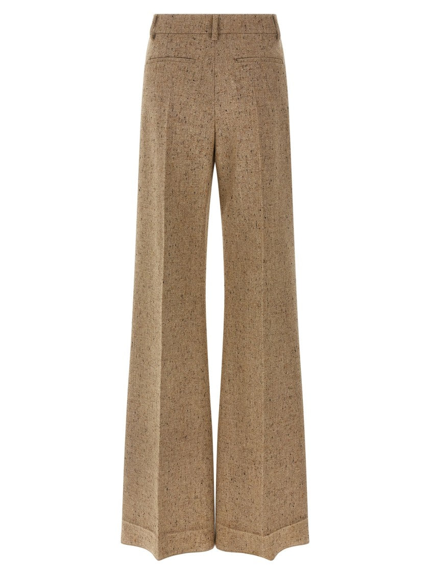 Valentino Garavani Brown Virgin Wool Wide-Leg Trousers With Natte' Button