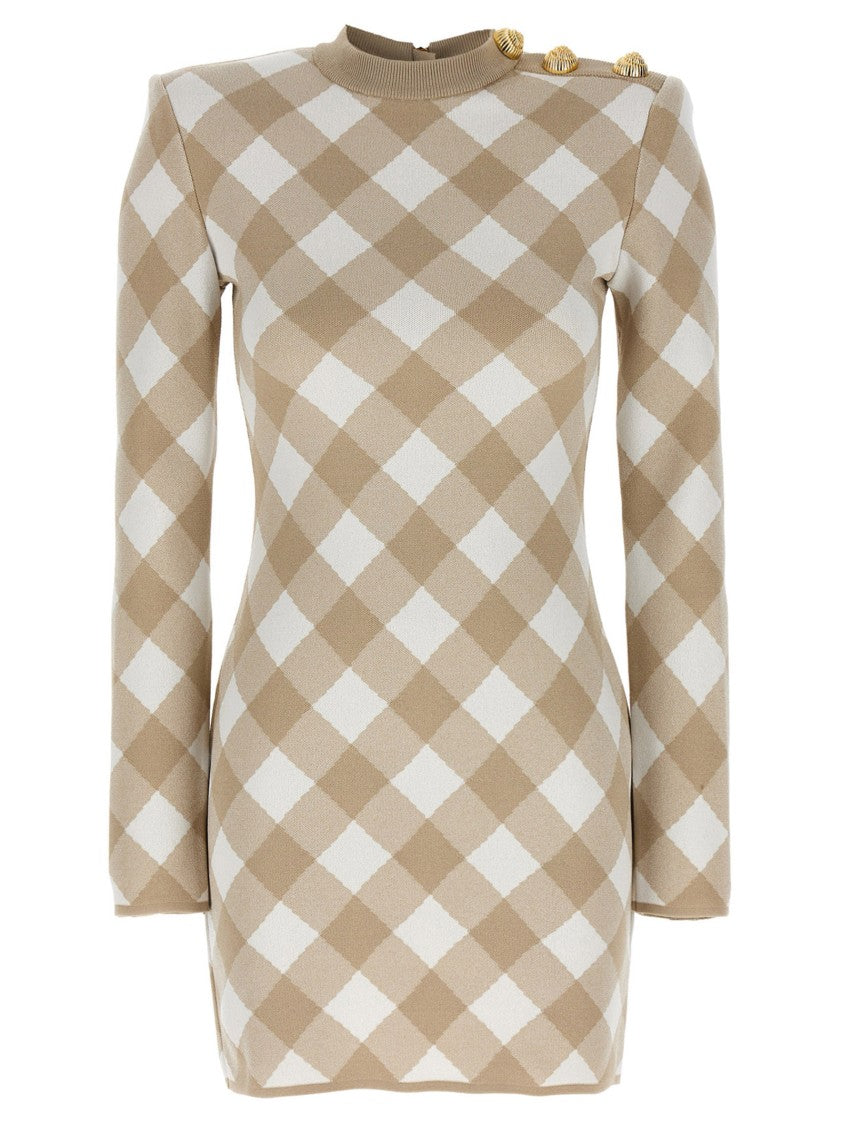 Balmain Vichy Macro Print Mini Dress