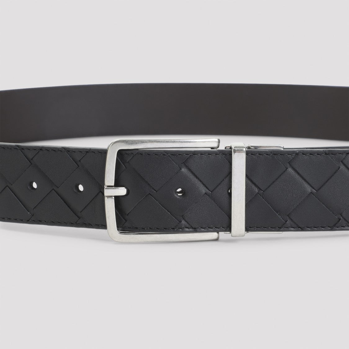 Bottega Veneta Intrecciato Leather Belt With Silver-Tone Buckle