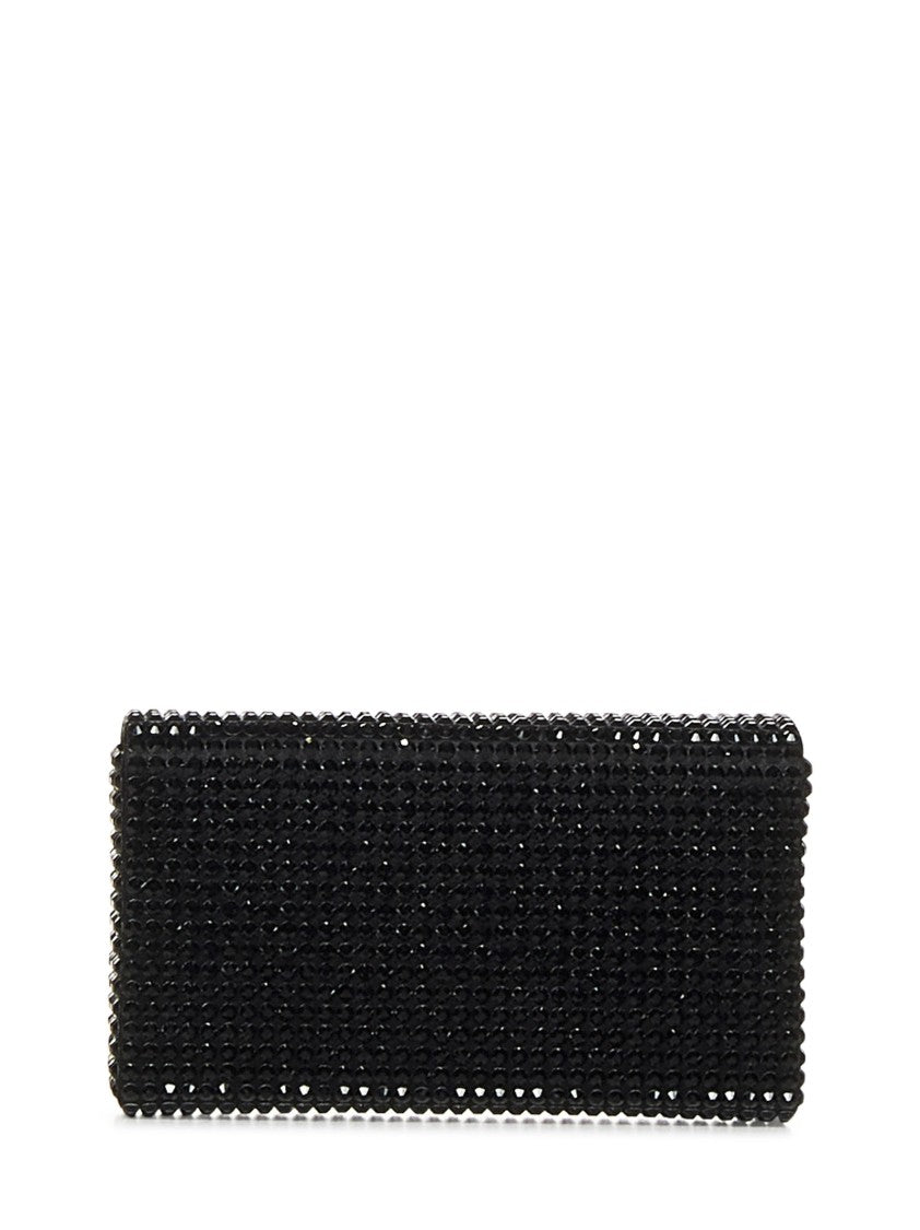 Amina Muaddi Black Silk Satin Clutch