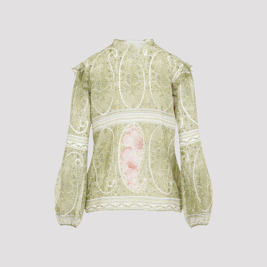 Giambattista Valli Silk Floral Print Blouse With Ruffled Sleeves