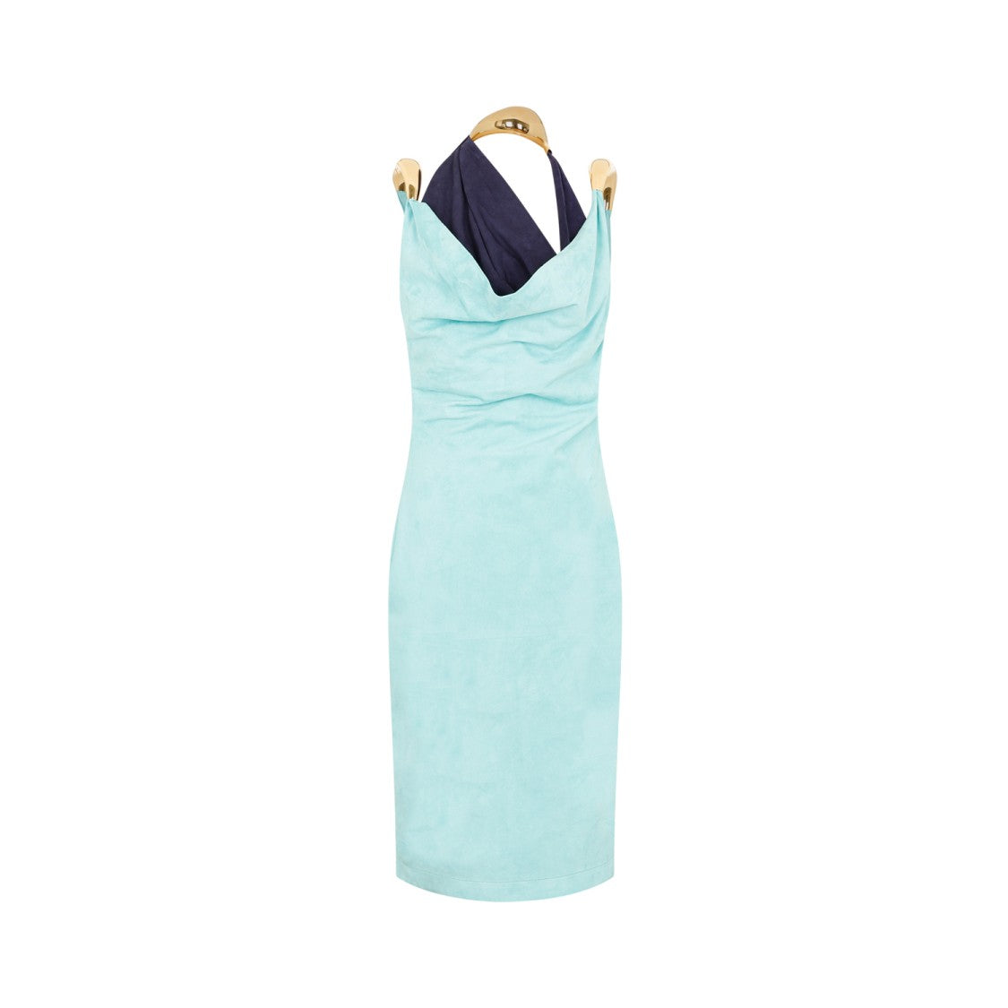 Bottega Veneta Blue Fluid Suede Midi Dress With Metal Detail