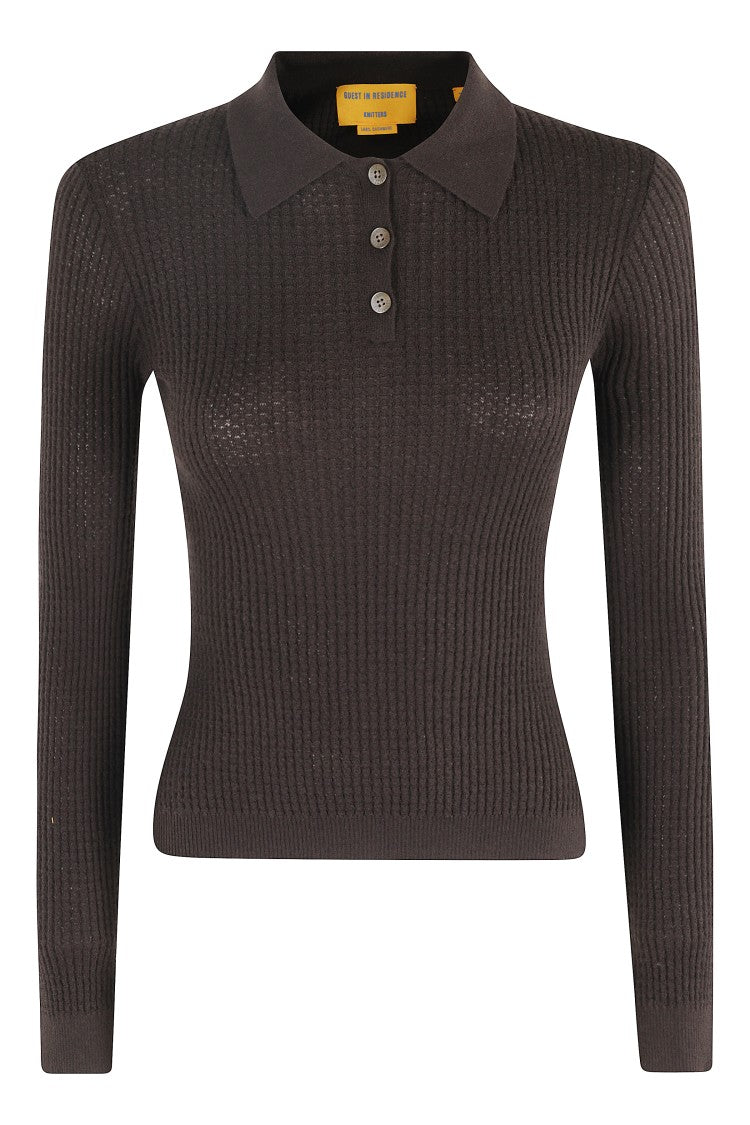 Guest In Residence Brown Textured Cashmere Shrunken Polo With Lapel Collar