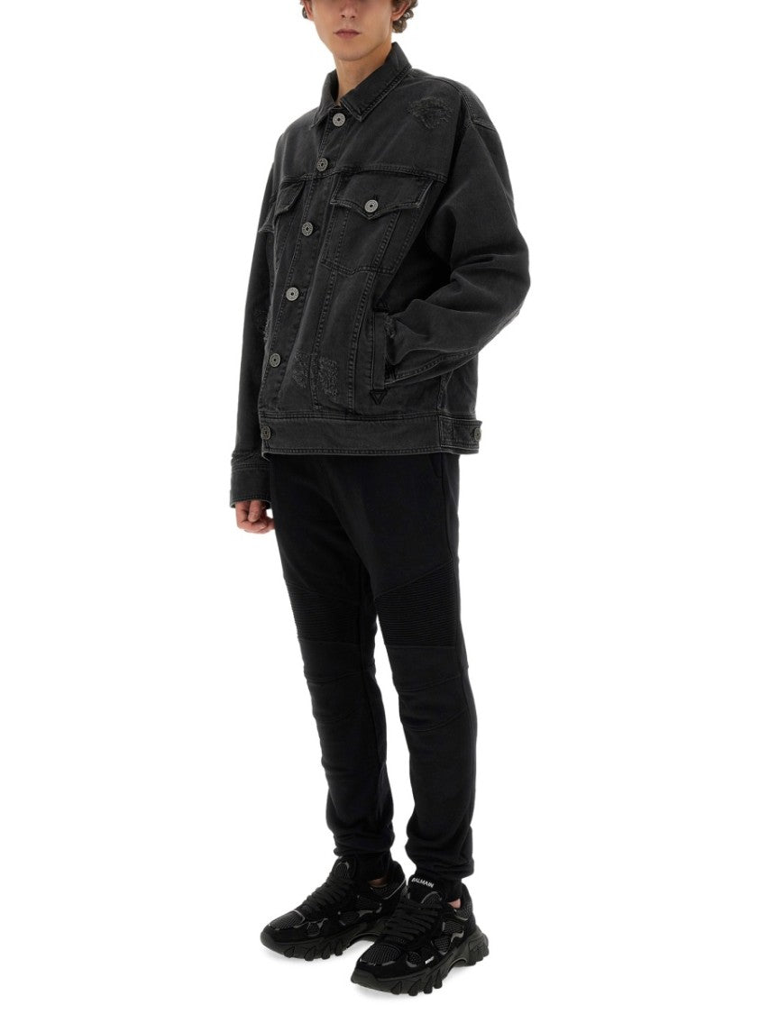 Balmain Distressed Black Denim Jacket