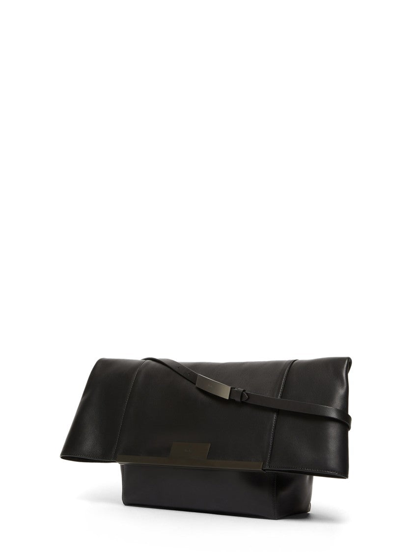 Max Mara Structured Black Leather Bag With Detachable Strap