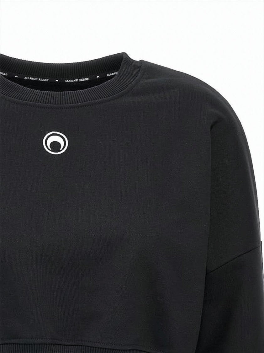 Marine Serre Cropped Black Long-Sleeve Top With Minimalist Design