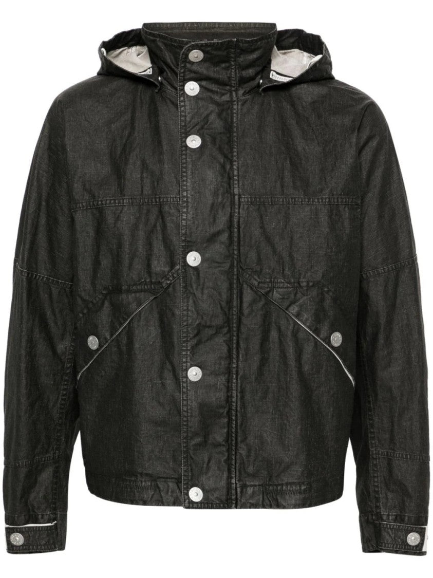 Stone Island Logo-Print Hooded Linen Jacket