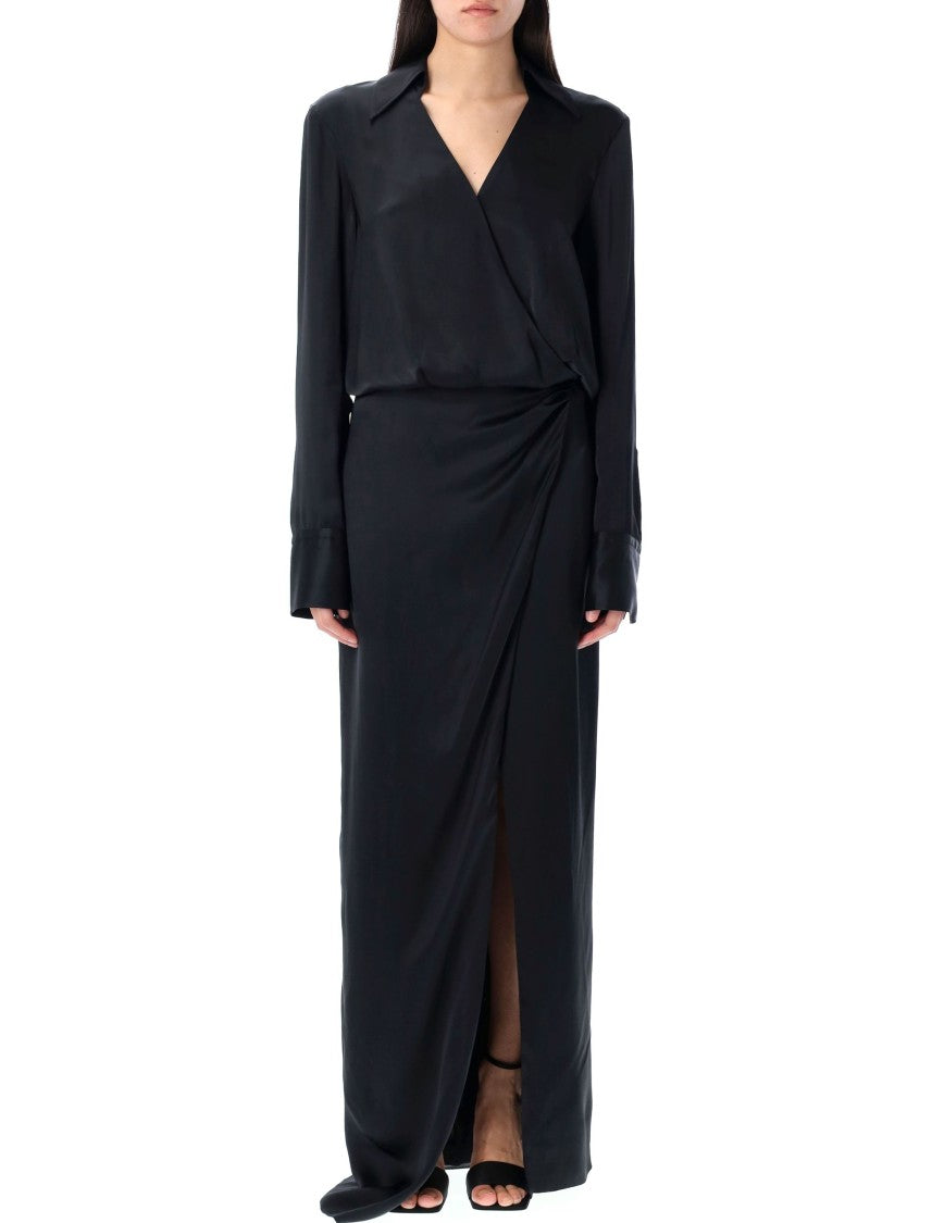 The Attico Wrap-Style Long Dress With Deep V-Neckline