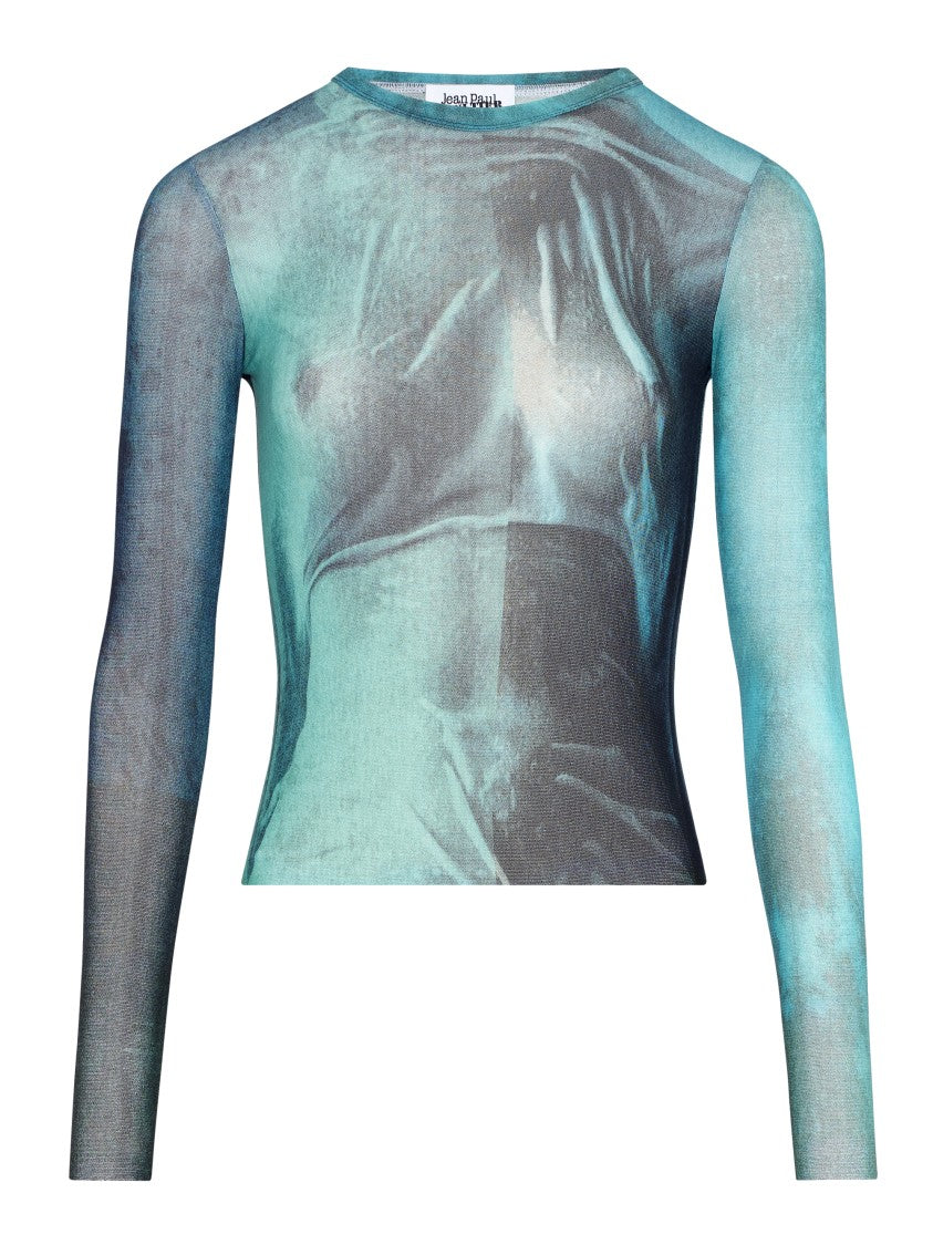 Jean Paul Gaultier Light Blue Mesh Long Sleeve Shirt