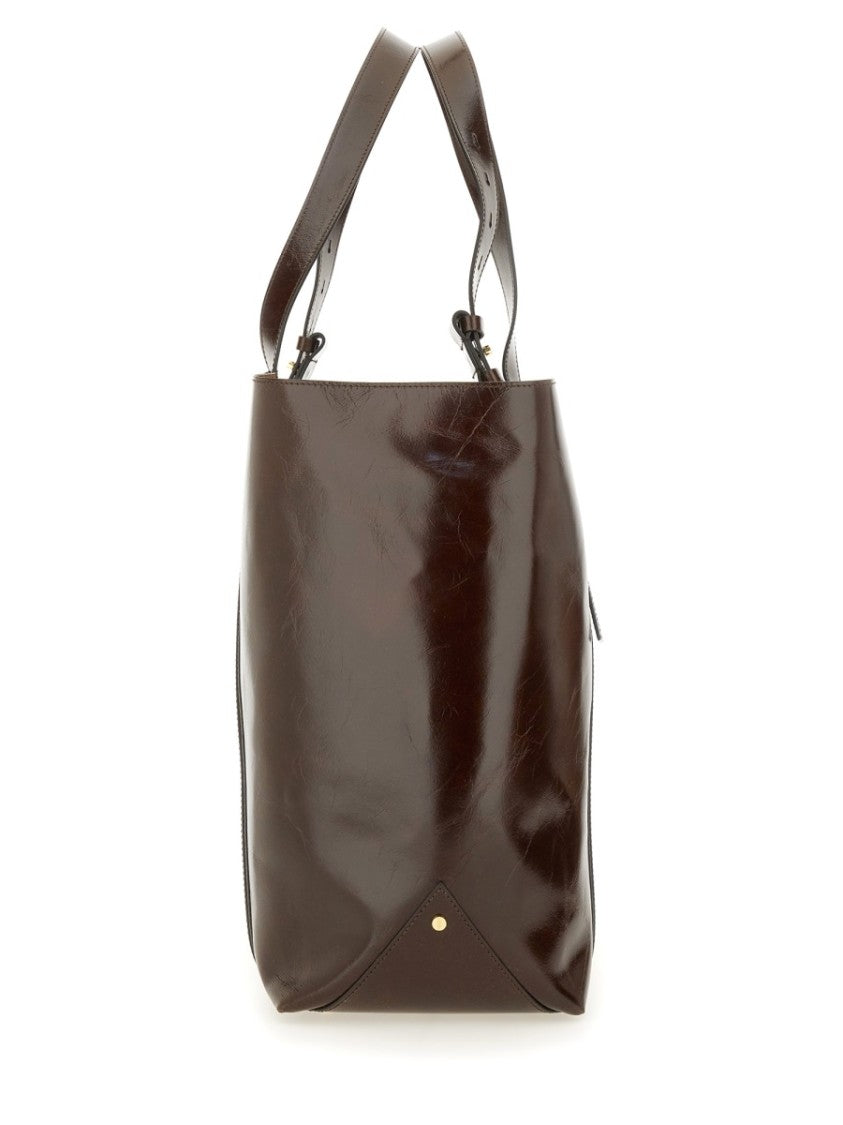 Golden Goose Dpp Large Dark Brown Leather Tote Bag With Adjustable Straps