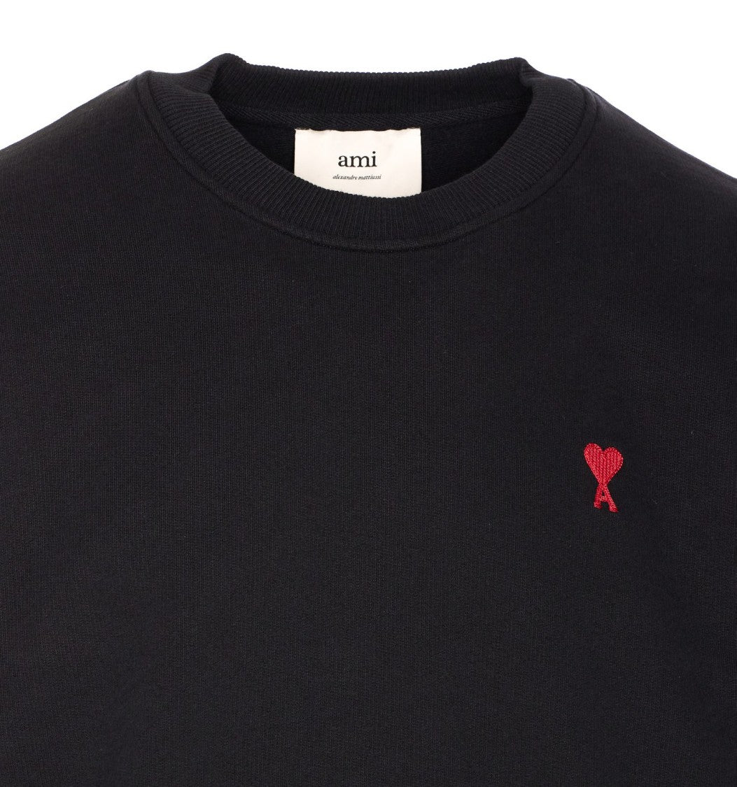 Ami Minimalist Black Long-Sleeve Crewneck Sweatshirt With Heart Logo