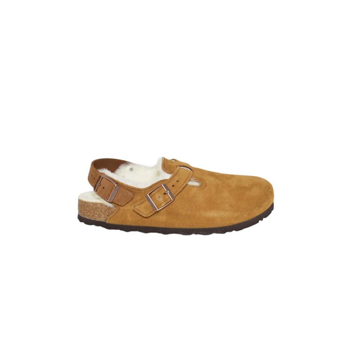 Birkenstock Closed-Toe Suede Camel Sandals With Adjustable Heel Strap