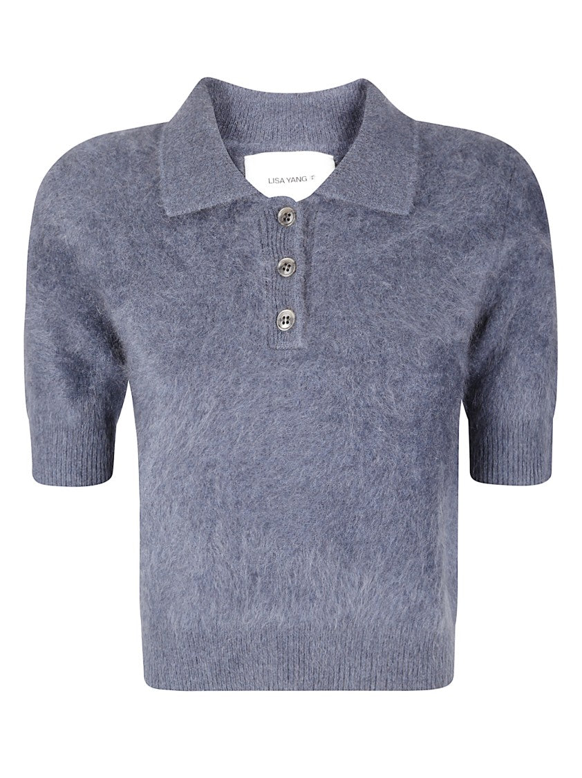 Lisa Yang Short Cashmere Polo Top With Classic Collar And Button Placket