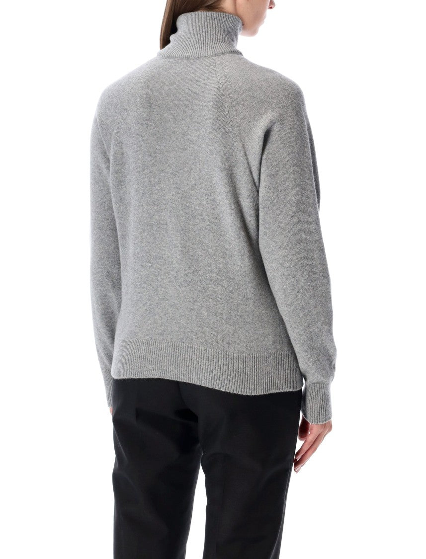 Balmain High Neck Knit Btn Gold Sweater