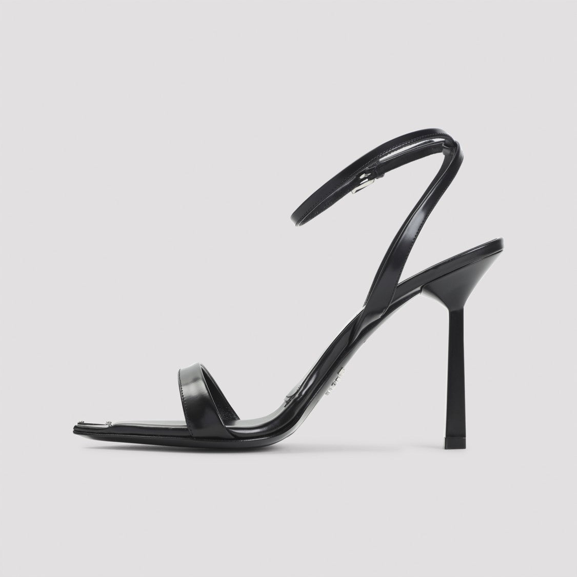 Prada Pointed Toe Sandals With Adjustable Ankle Strap And Metallic Logo