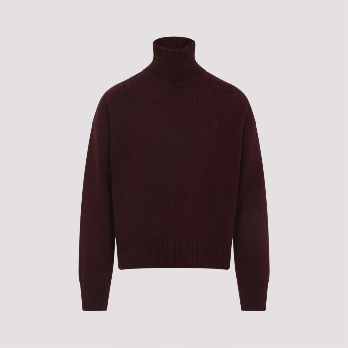 Ami High Neck Burgundy Sweater In Wool