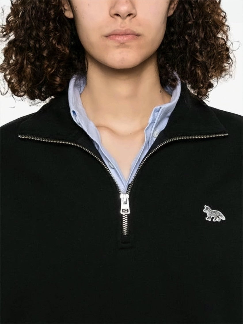 Maison Kitsuné Long-Sleeve Pullover With Half-Zip And Embroidered Logo