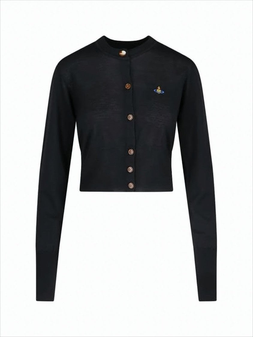 Vivienne Westwood Cropped Cardigan With Distinctive Buttons And Embroidered Emblem