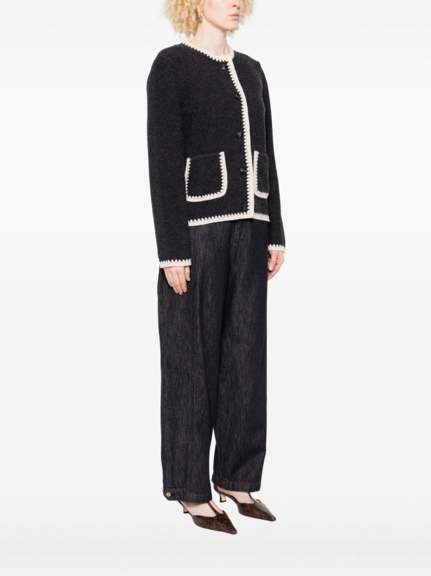 Yerse Wool Knit Sweater With Zigzag Trim