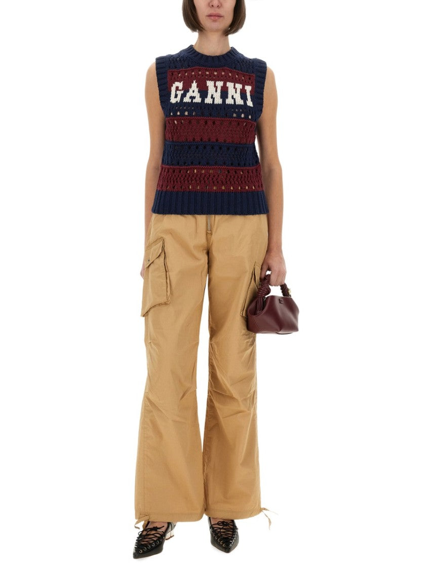Ganni Knitted Sleeveless Top With Bold Logo