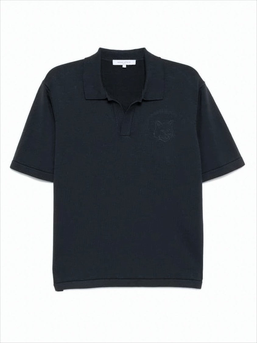 Maison Kitsuné Textured Cotton Polo Shirt With Classic Collar And Embroidered Fox Emblem