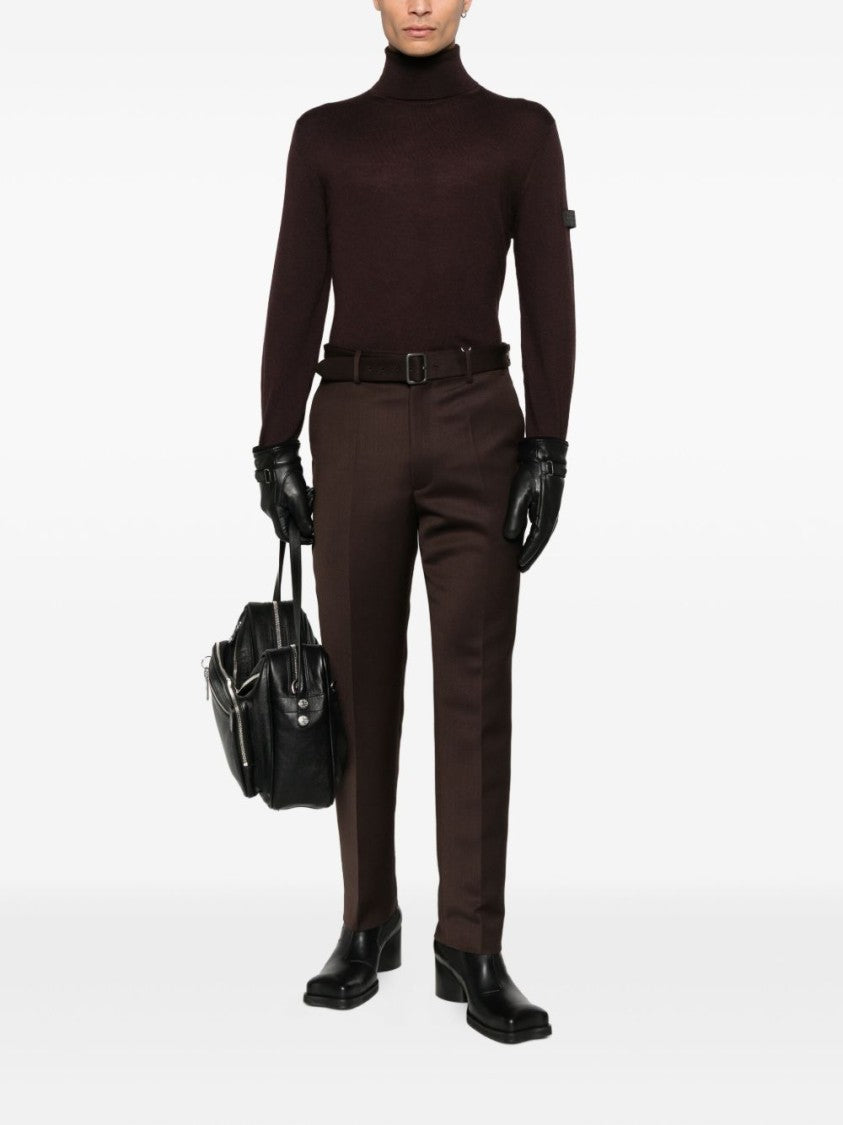 Mm6 By Maison Margiela Fitted Dark Brown Turtleneck Sweater