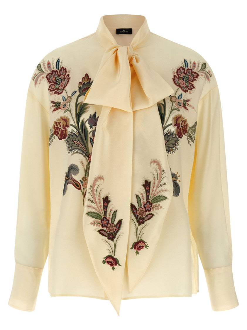 Etro Silk Crepe De Chine Lavallière Collar Shirt