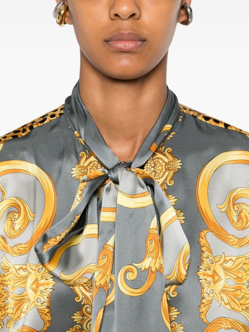 Versace Baroque-Pattern Silk Shirt With Leopard Accents
