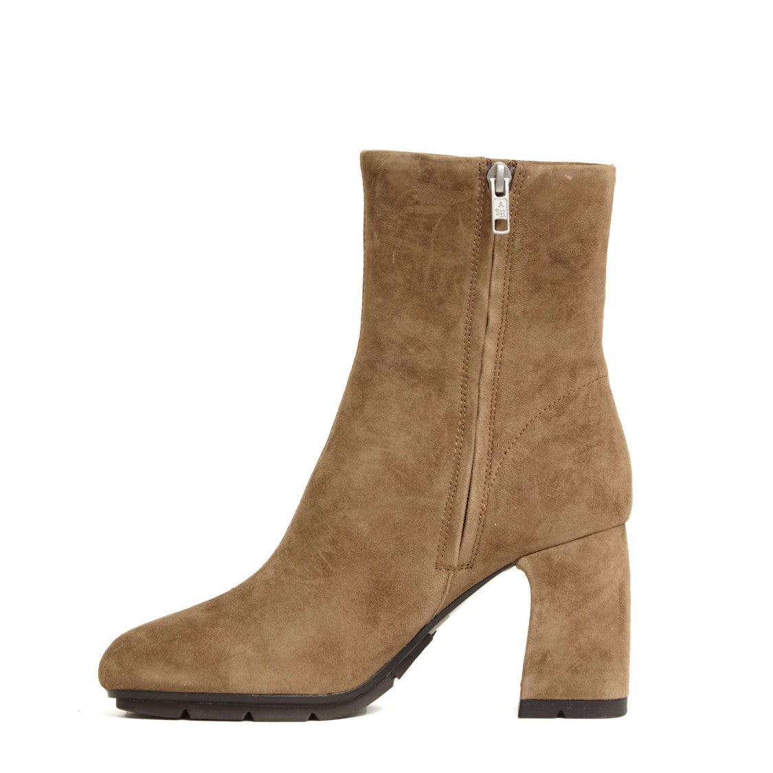 Ash Beige Suede Ankle Boots With Square Toe
