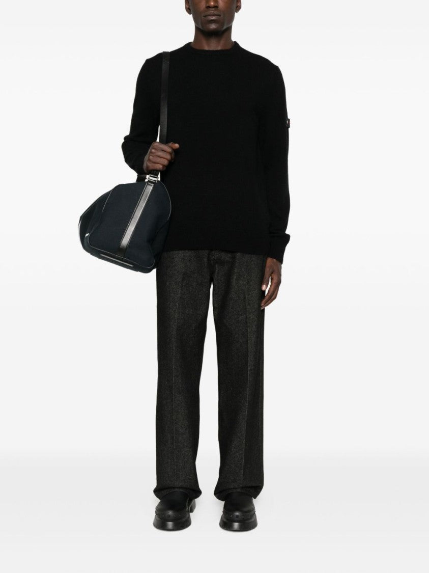 Peuterey Classic Black Crewneck Sweater With Ribbed Details