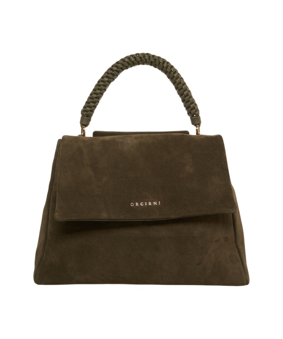 Orciani Suede Handbag With Woven Handle And Magnetic Closure