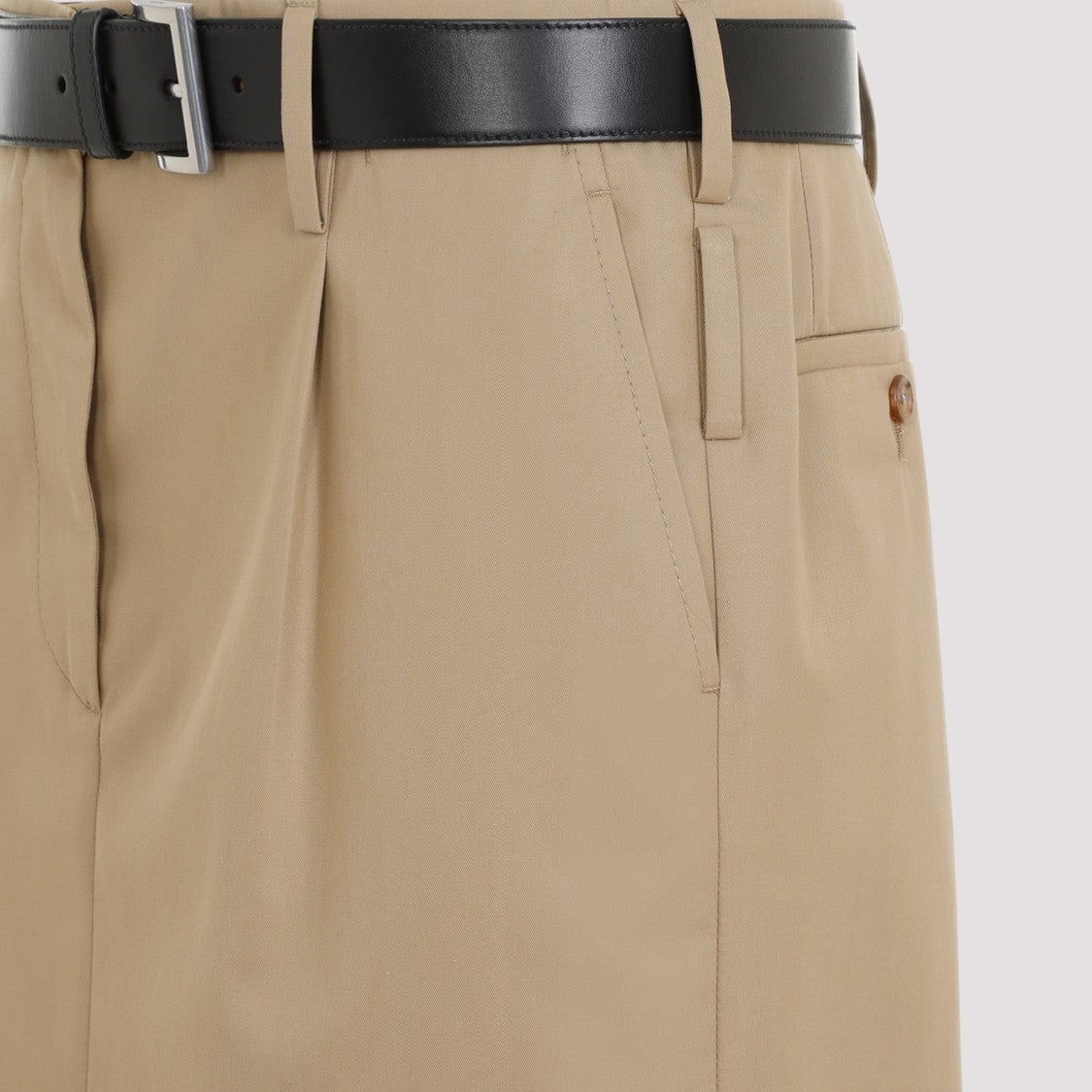 Prada Knee-Length Tailored Skirt With Front Zip And Leather Belt
