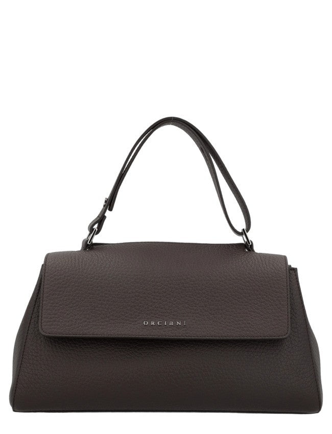 Orciani Textured Leather Handbag With Adjustable Handle And Magnetic Closure