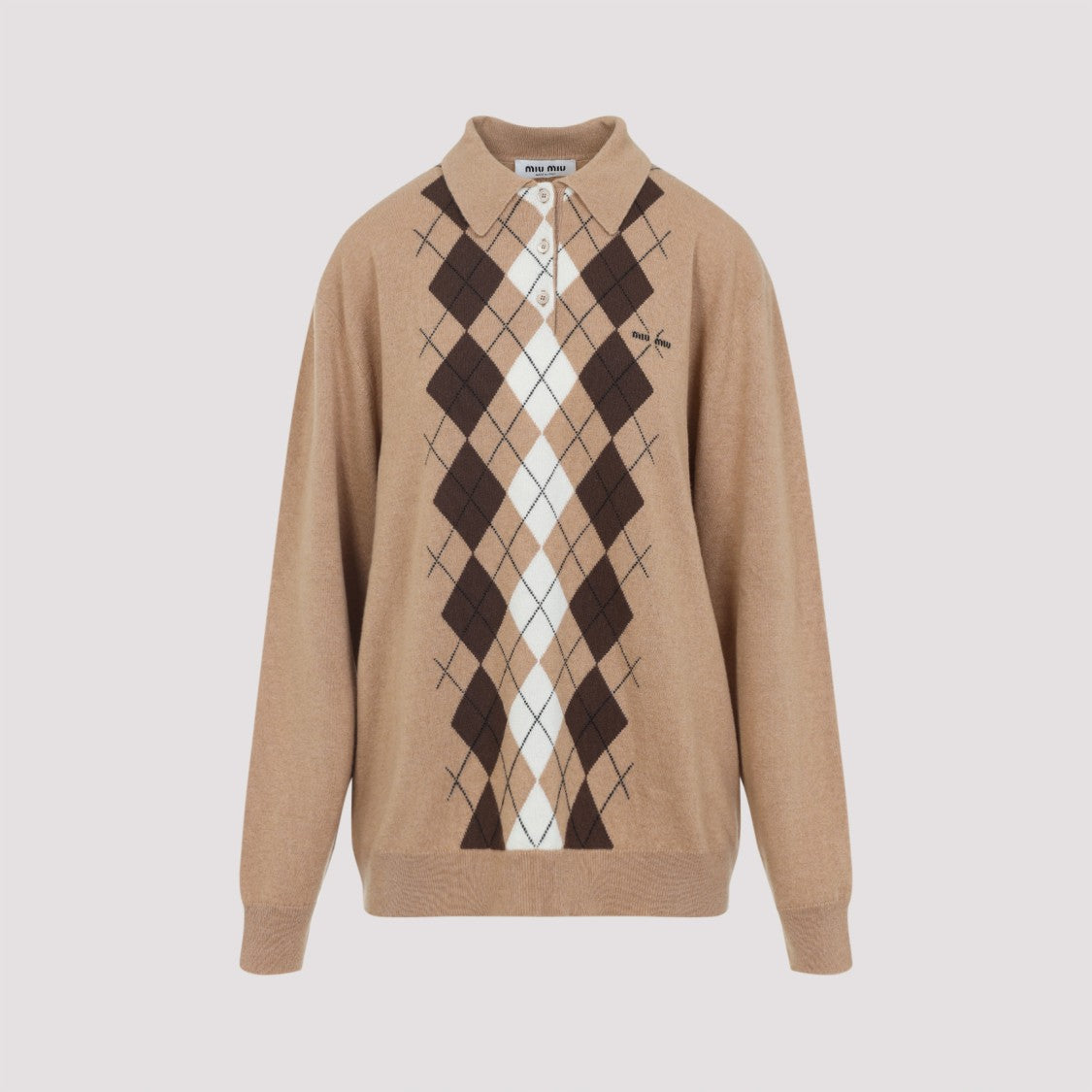 Miu Miu Argyle Pattern Cashmere Sweater With Polo Collar