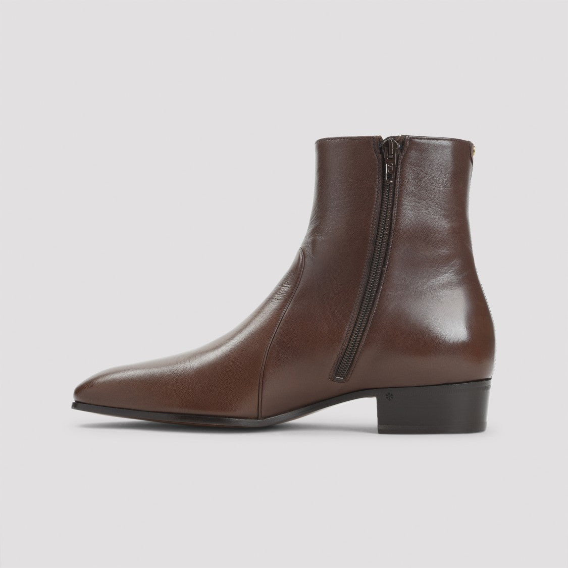 Valentino Garavani Bark Brown Leather Bootie With Round Toe