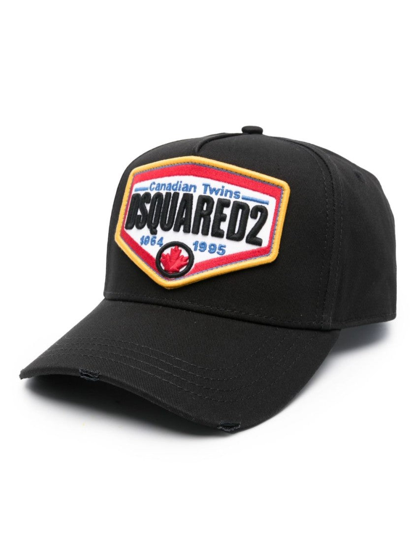 Dsquared2 Distressed Black Cotton Baseball Cap