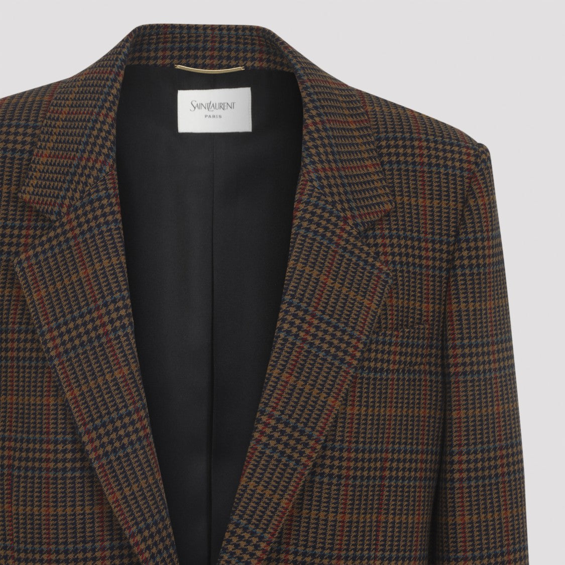 Saint Laurent Brown Checkered Wool Tailleur Jacket With Classic Lapels