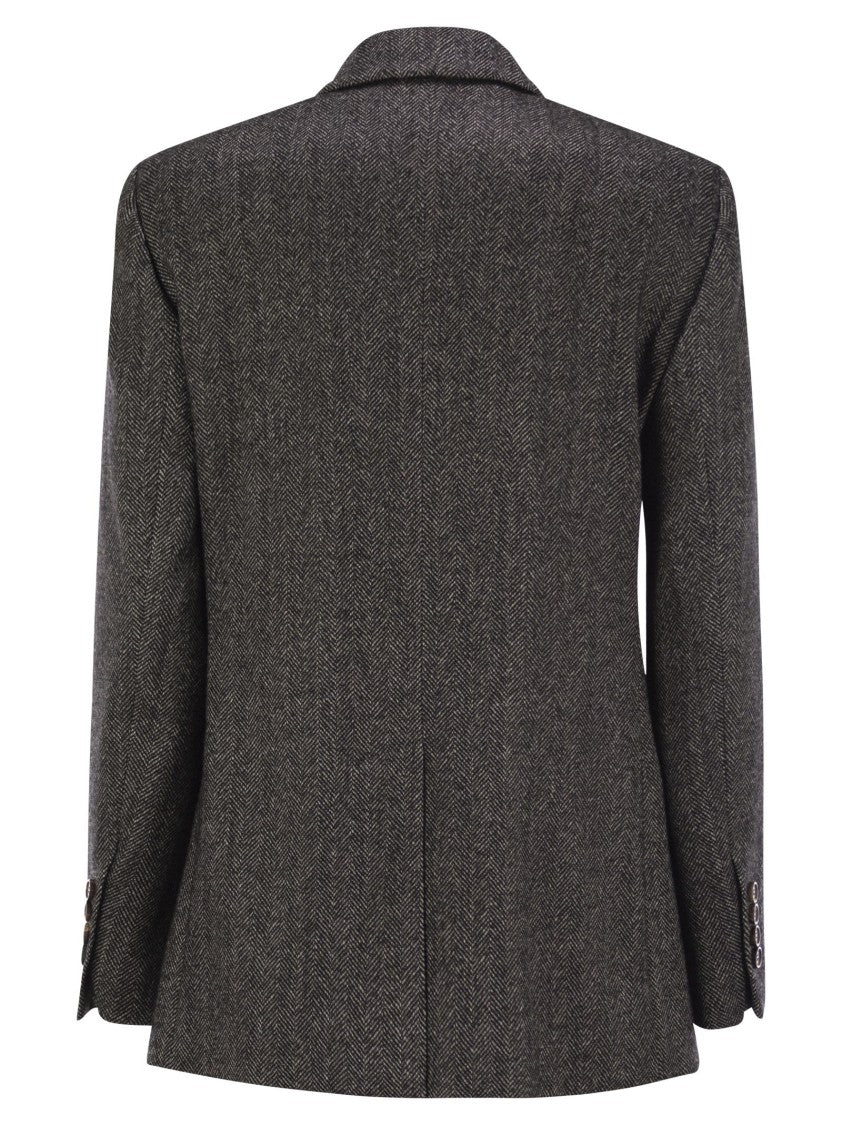 Brunello Cucinelli Techno Wool Carded Chevron Jacket With Monile